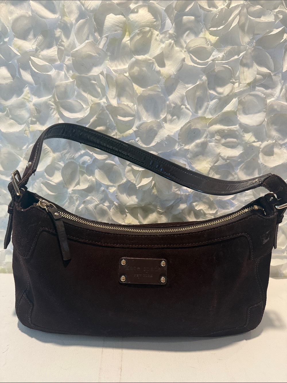 kate spade vintage dark brown suede shoulder hobo with gold hardware